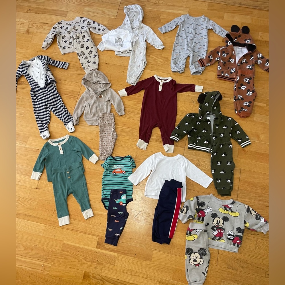 11 6-9month long sleeve matching sets. 1 6-9 short sleeve matching set.